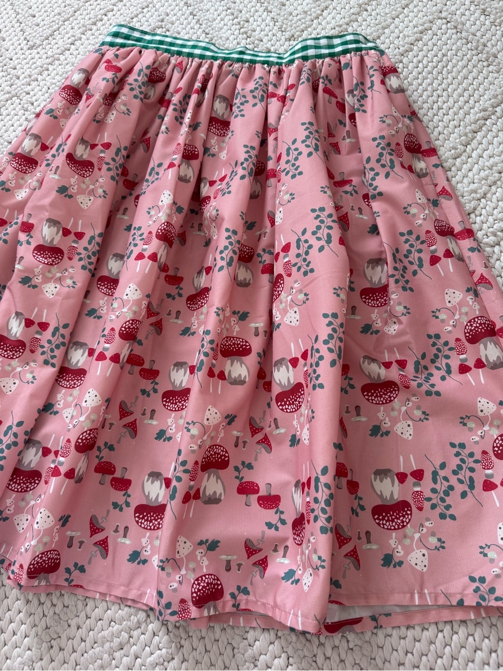 Pink Floral Gathered Skirt with Green Check Waistband - Picture 2 of 9